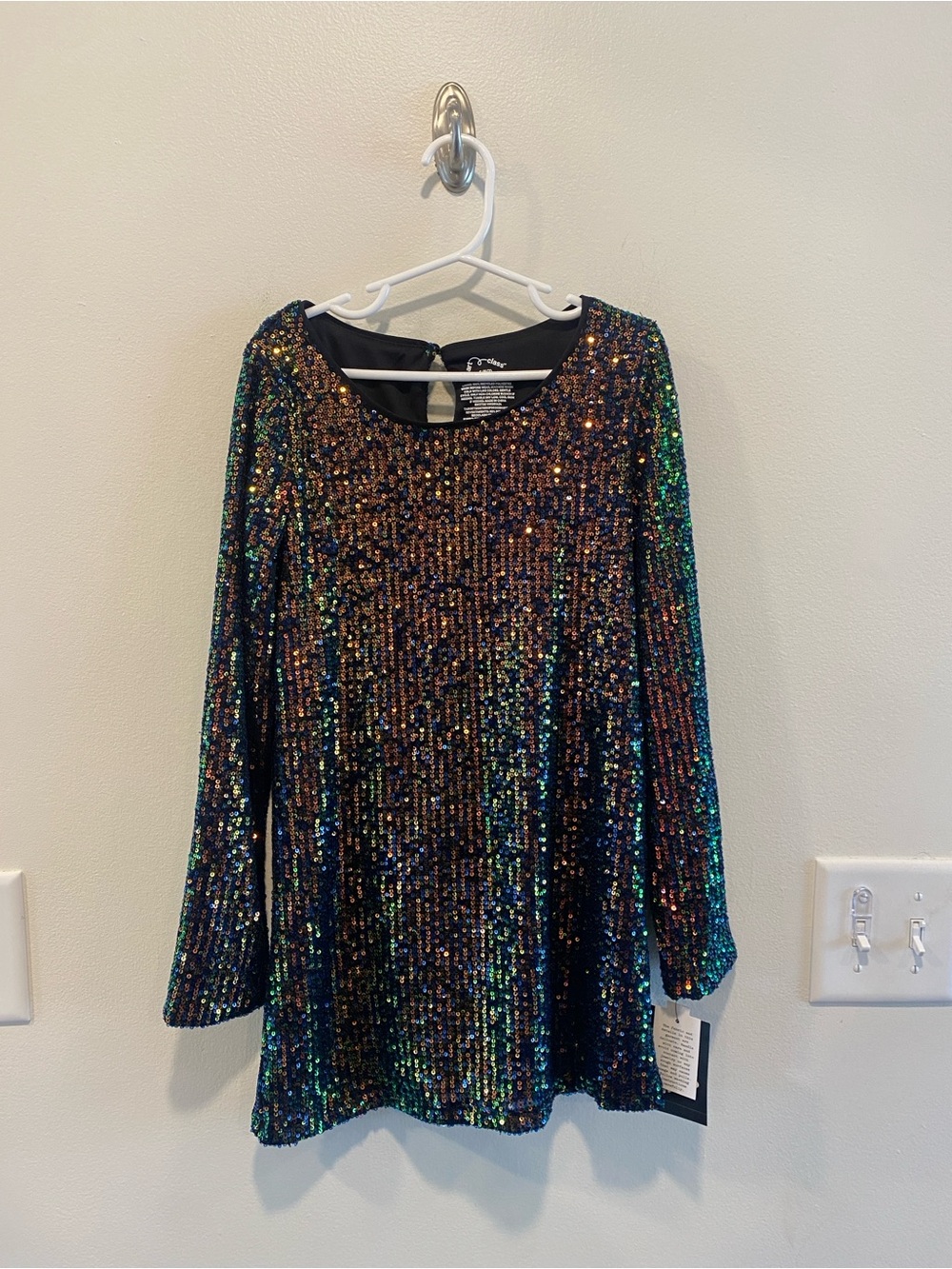Art class girls sequin dress in size 6/7 long sleeve rainbow black party NEW